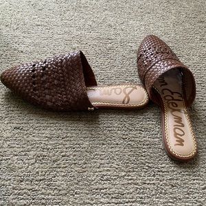 Sam Edelman brown woven leather mules